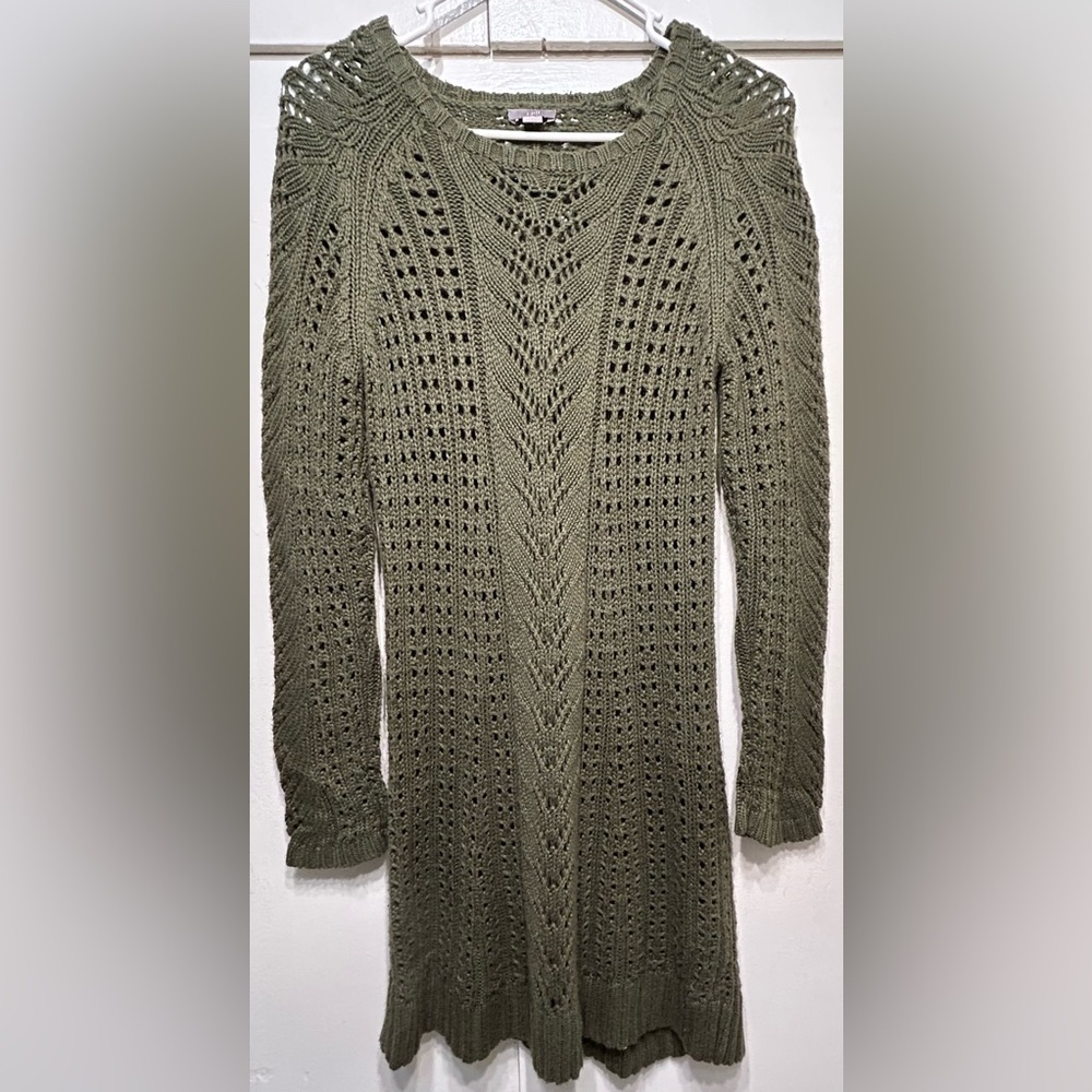 J Jill Women's Olive Green Cable Knit Tunic Knit Sweater Dress - Size Small